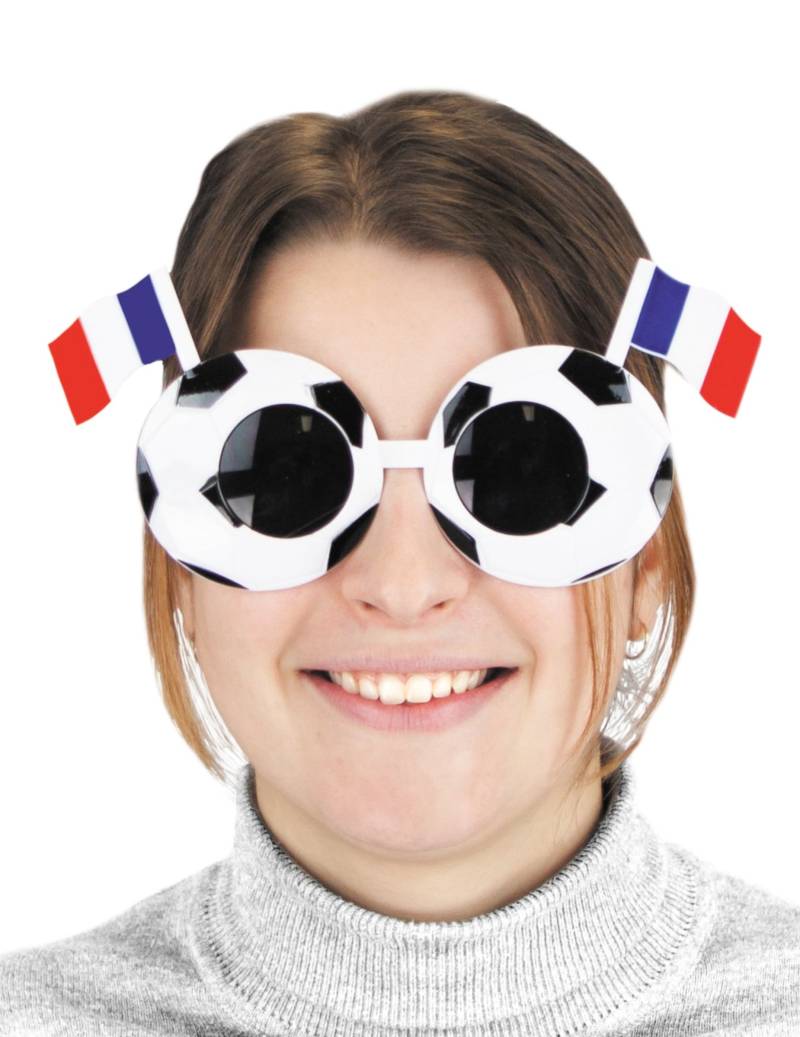 Fußball Brille Frankreich für Erwachsene, weiß-blau-rot von PARTYPRO