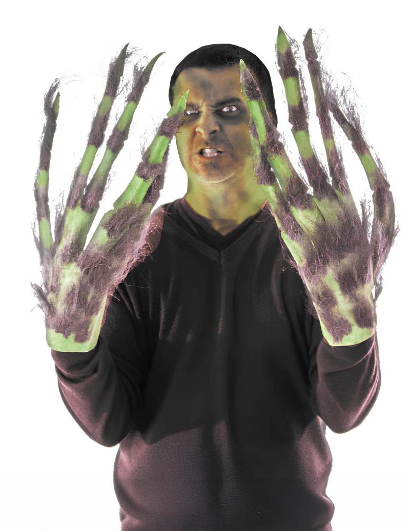 Haarige Troll Handschuhe grün für Erwachsene Haarige Troll Handschuhe grün für Erwachsene von PARTYPRO