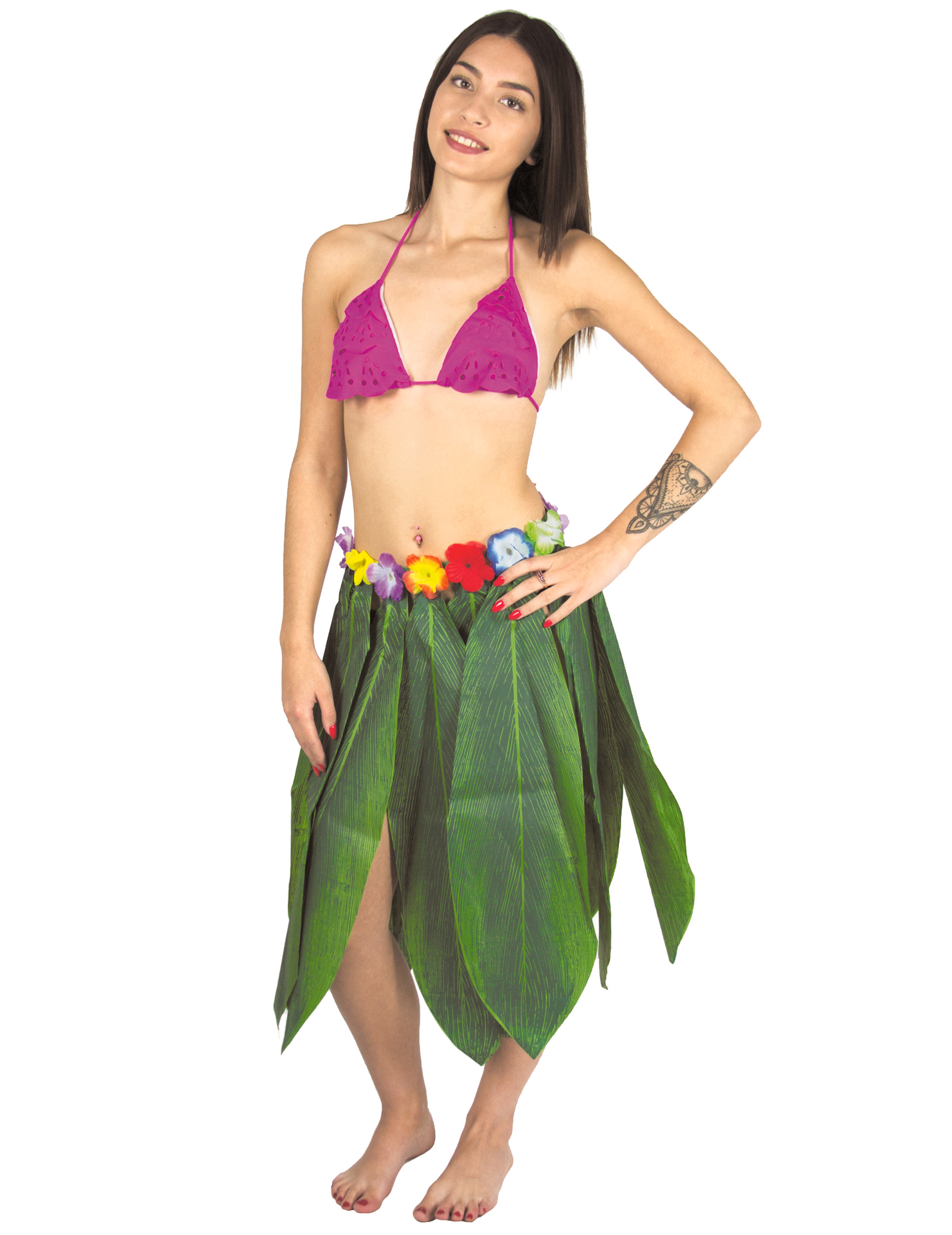 Hawaii-Rock Bananenblätter mit Blumen grün-bunt von PARTYPRO