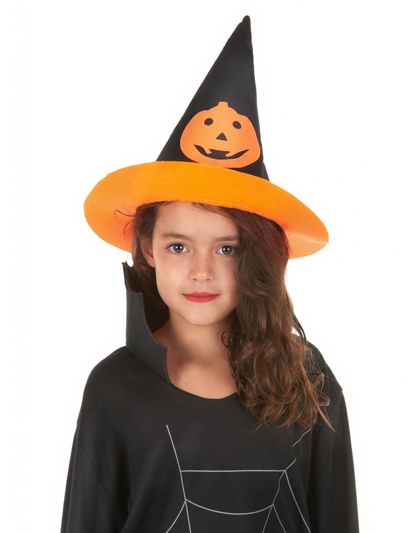Hexenhut mit Kürbis Kinderhut schwarz-orange 25cm von PARTYPRO
