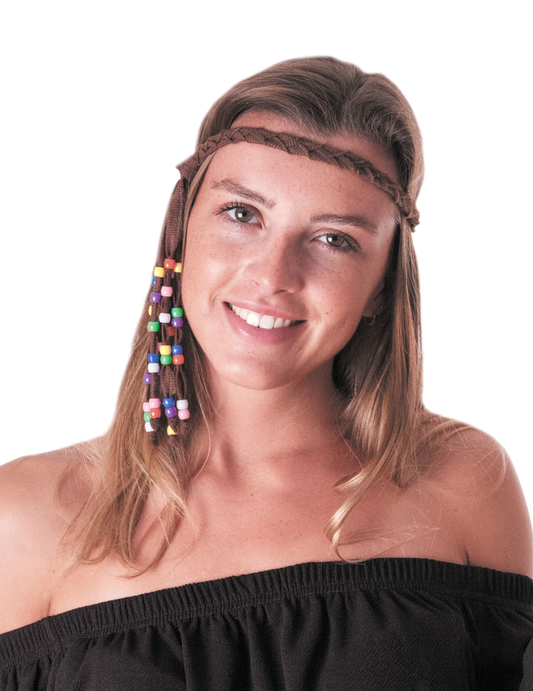 Hippie Stirnband mit Perlen 70er braun-bunt von PARTYPRO