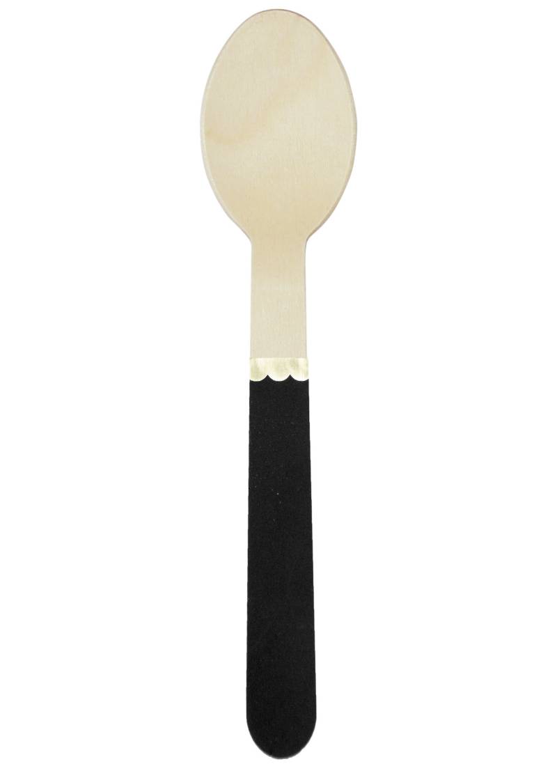 Hübsche kleine Holzlöffel 8 Stück hellbraun-schwarz 16 cm von PARTYPRO