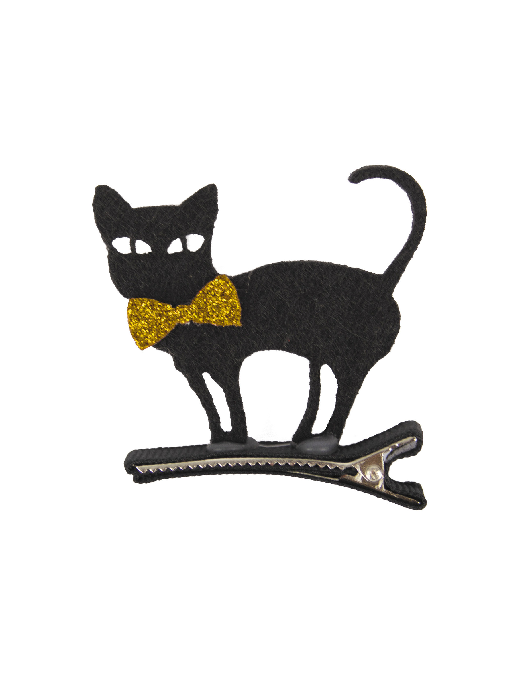 Katzen-Haarklammer Haarspangen für Halloween schwarz-gold 5x5cm von PARTYPRO
