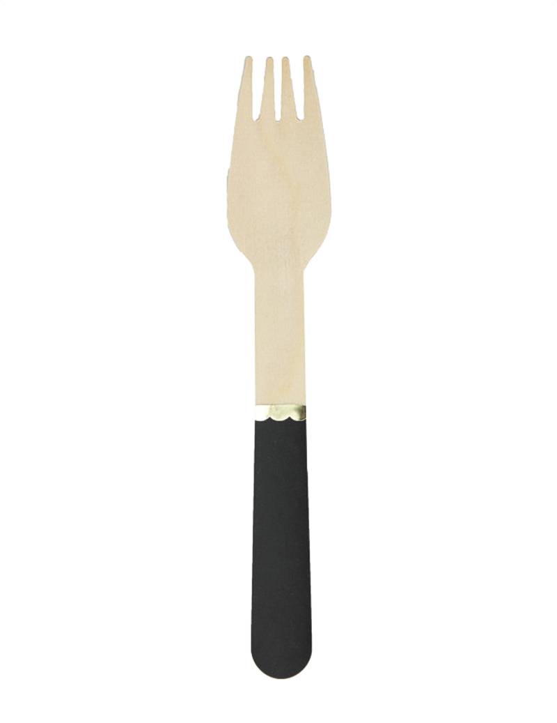 Kleine Gabeln aus Holz Partydeko 8 Stück schwarz-braun 15 cm von PARTYPRO