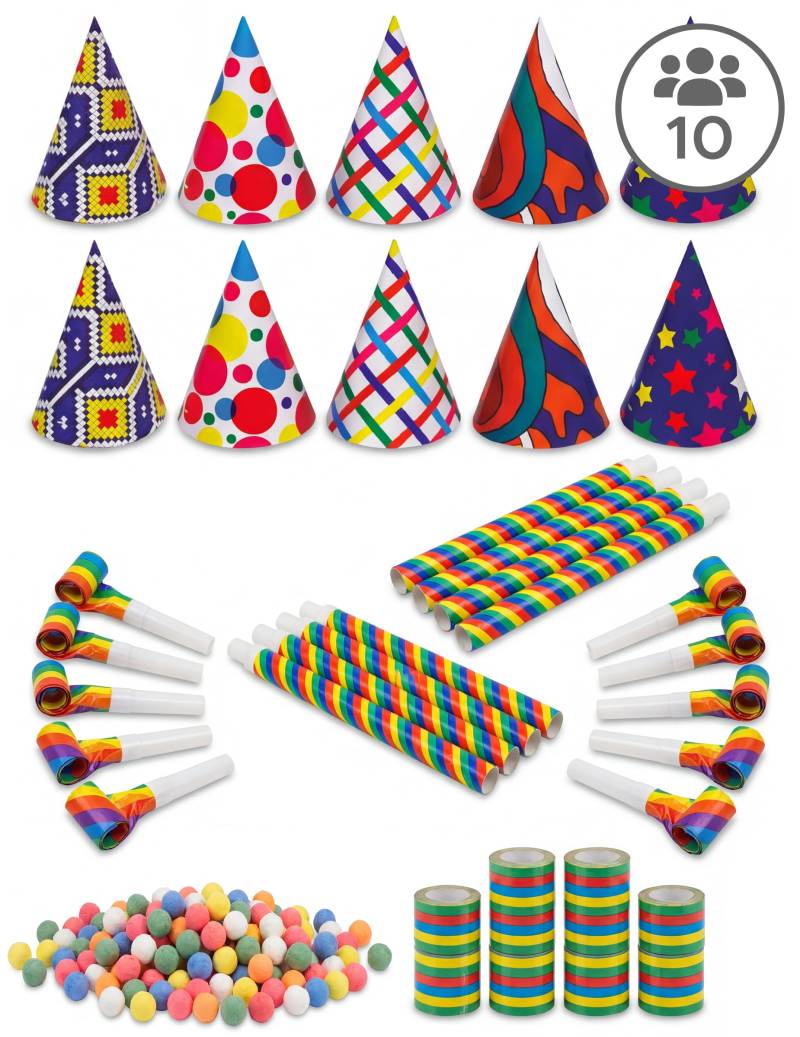 Party Set Silvester 10 Personen Kit cotillons multicolores von PARTYPRO