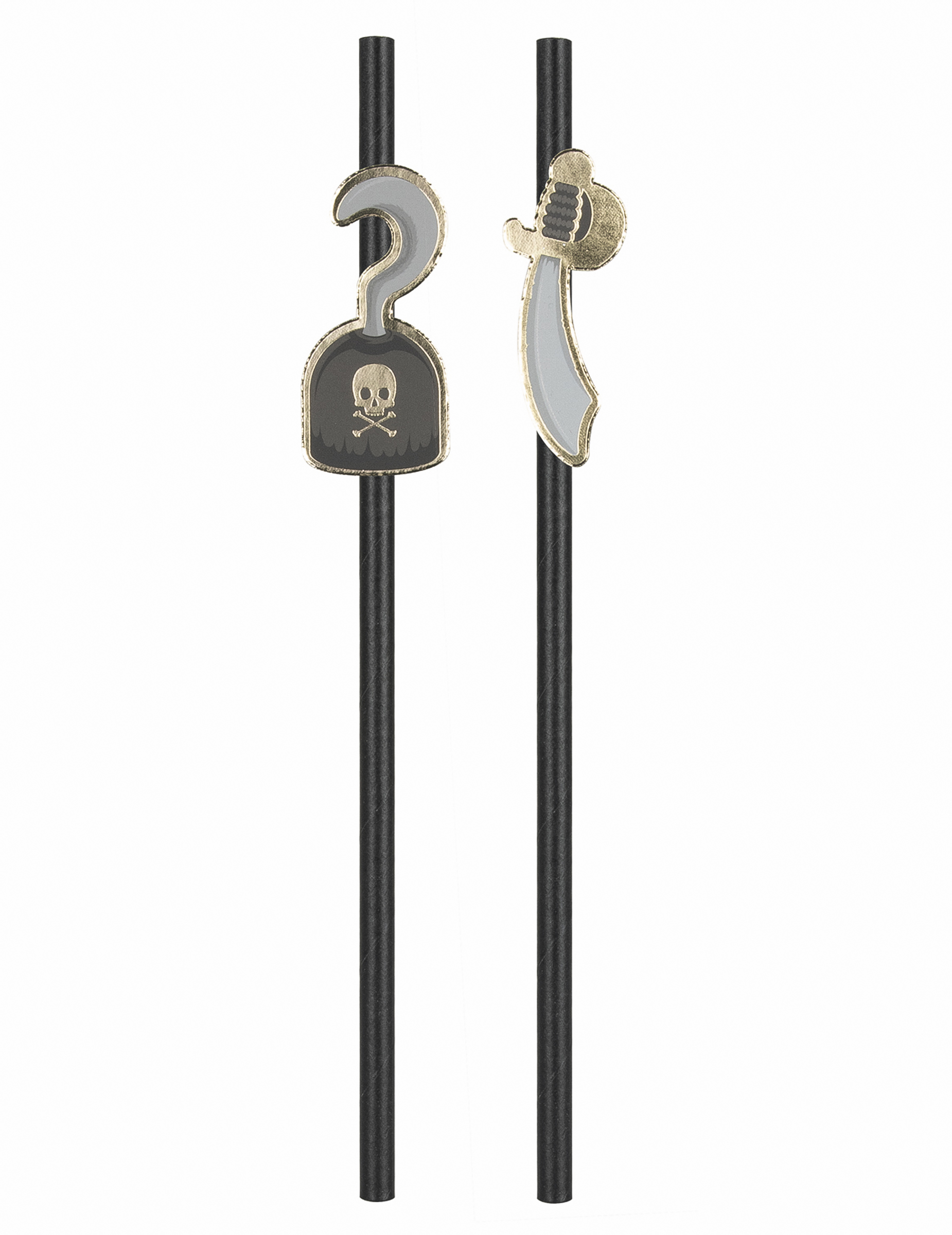 Piraten-Strohhalme aus Pappkarton 10 Stück schwarz-grau-goldfarben 20 cm Piraten-Strohhalme aus Pappkarton 10 Stück schwarz-grau-goldfarben 20 cm von PARTYPRO