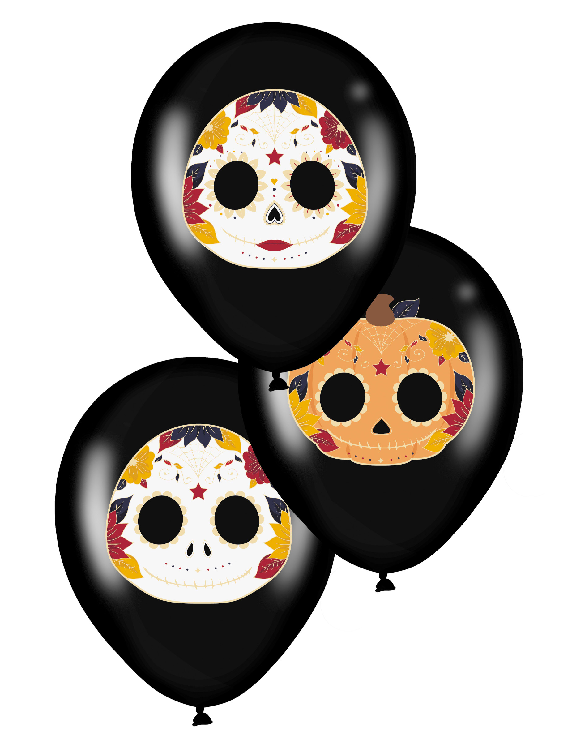 Tag der Toten-Luftballons Halloween-Deko 6 Stück schwarz-bunt 28 cm von PARTYPRO