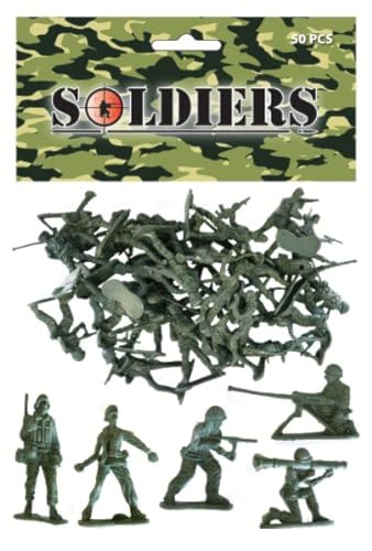Beutel mit 50 Traditionelle grüne Kunststoff-Spielzeug-Soldaten für Armee-Militärkriegsspiele von PARTYRama