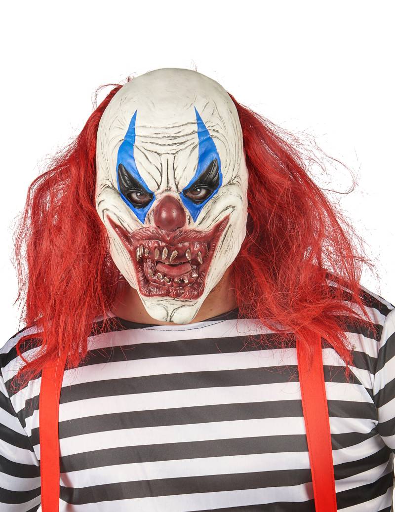 Erschreckende Horrorclown-Maske weiss-rot von BESTER NOVELTY