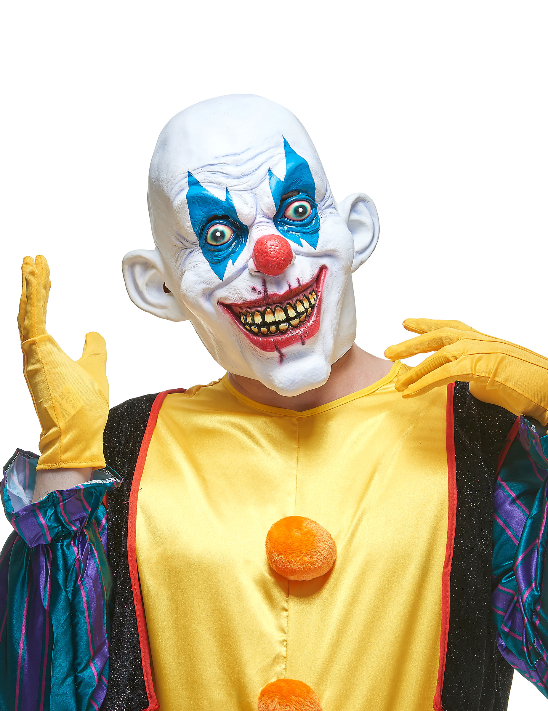 Halloween Clown Latex Maske lachend für Erwachsene bunt von KARNEVAL-MEGASTORE