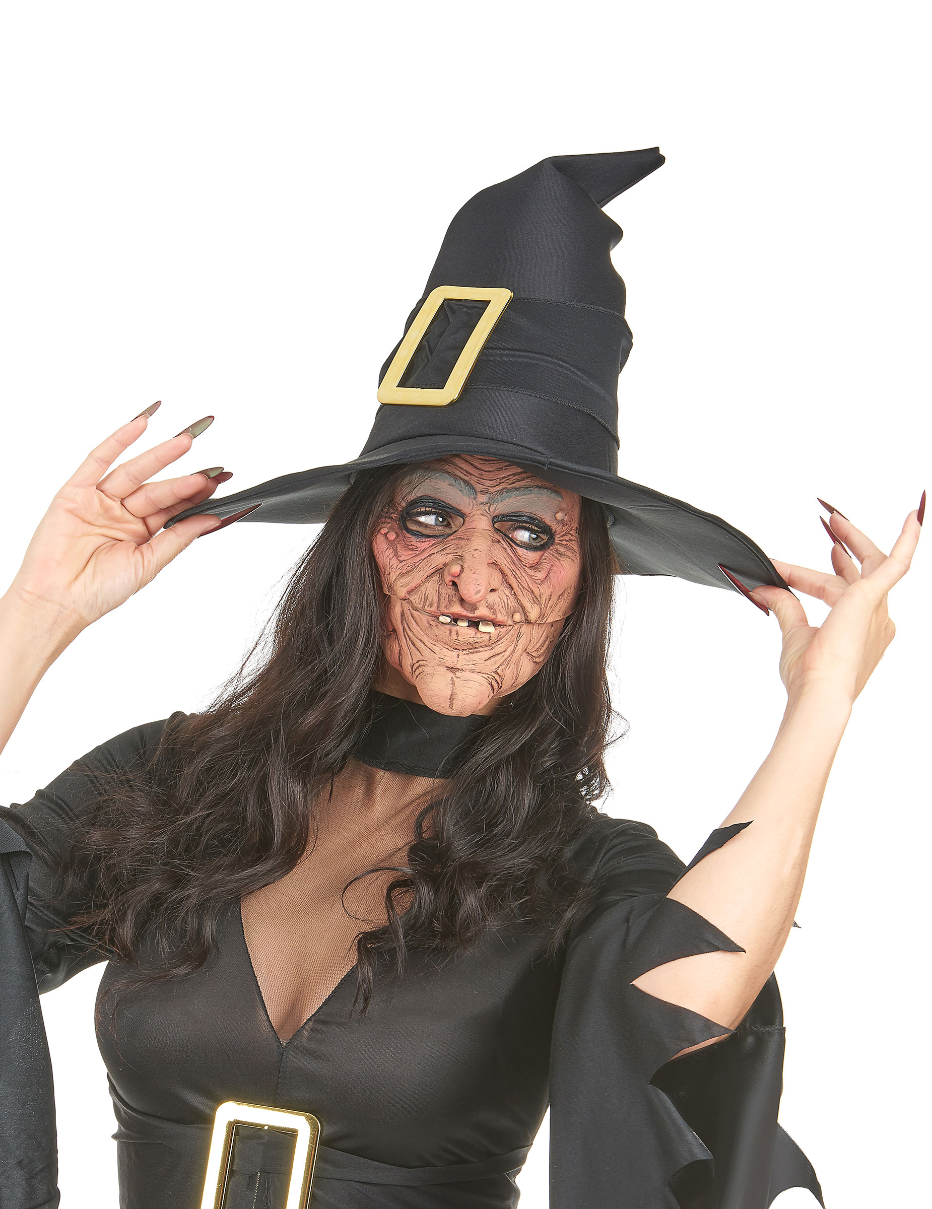 Halloween-Halbmaske Hexenmaske mit Falten hautfarbe-grau-schwarz Halloween-Halbmaske Hexenmaske mit Falten hautfarbe-grau-schwarz von KARNEVAL-MEGASTORE