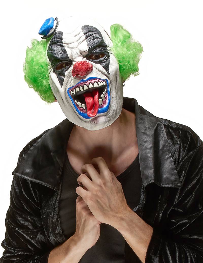 Horrorclown Halloween Maske weiss-bunt von KARNEVAL-MEGASTORE