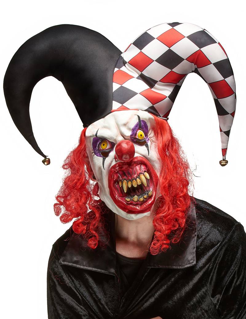Joker Maske Latex Kostümzubehör rot-schwarz-weiss von KARNEVAL-MEGASTORE