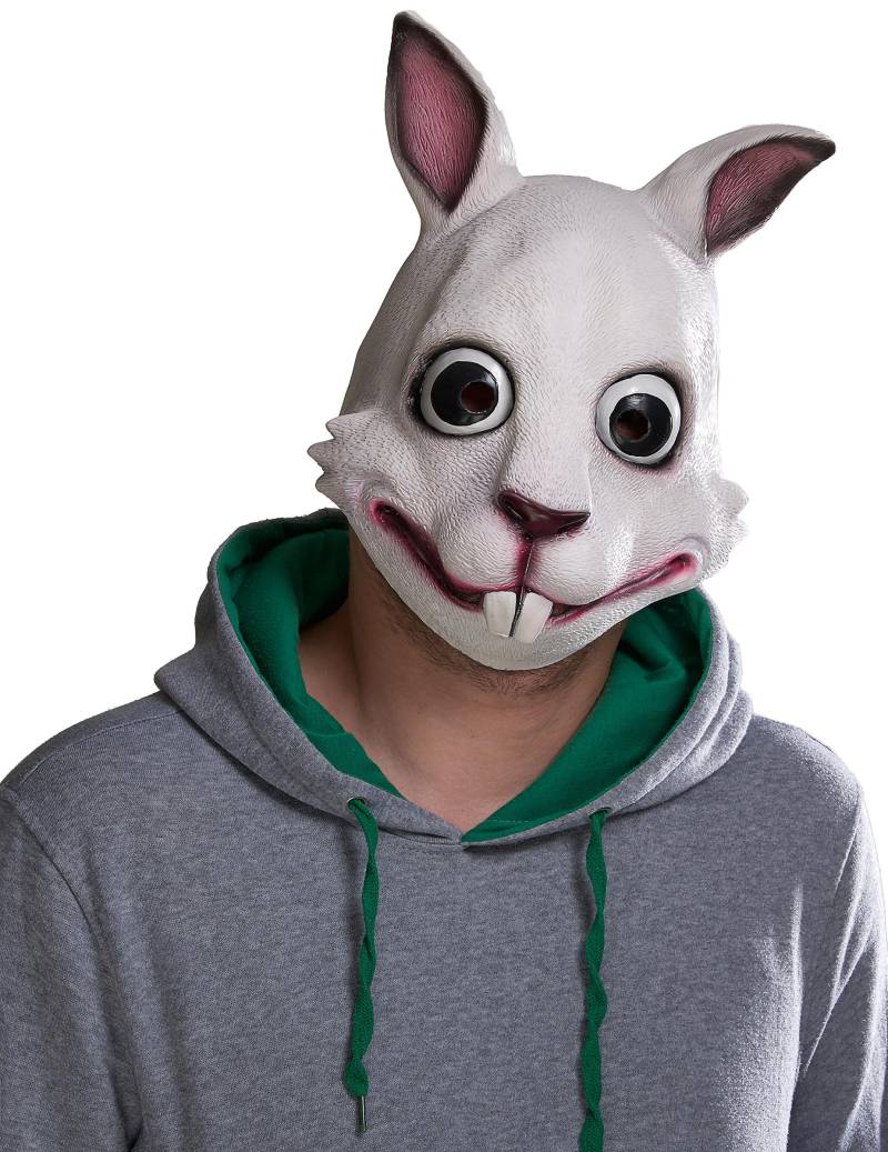 Killer-Bunny Latex-Maske Halloween weiss-schwarz von KARNEVAL-MEGASTORE