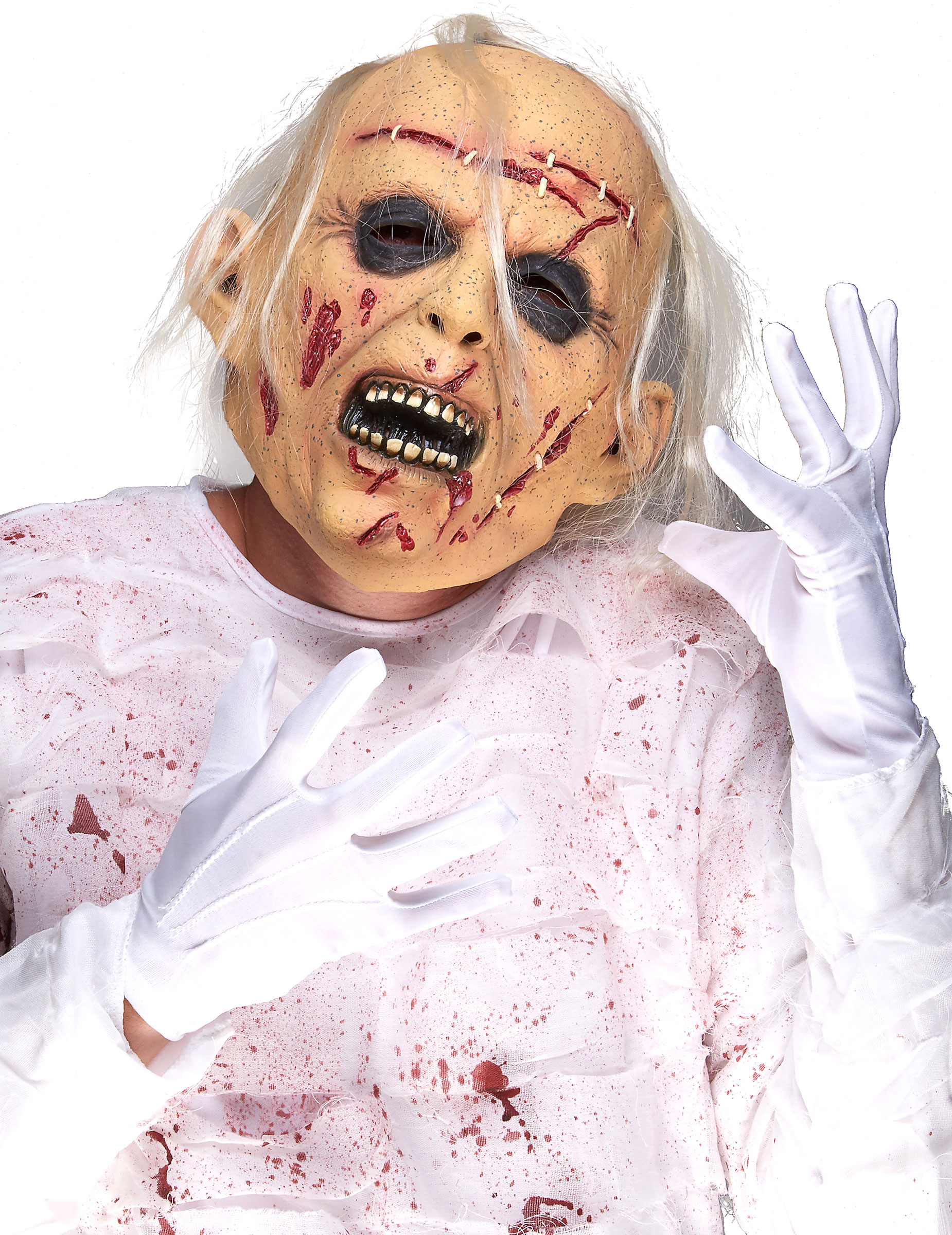 Latex Halloween Maske leidender Zombie für Erwachsene bunt von KARNEVAL-MEGASTORE
