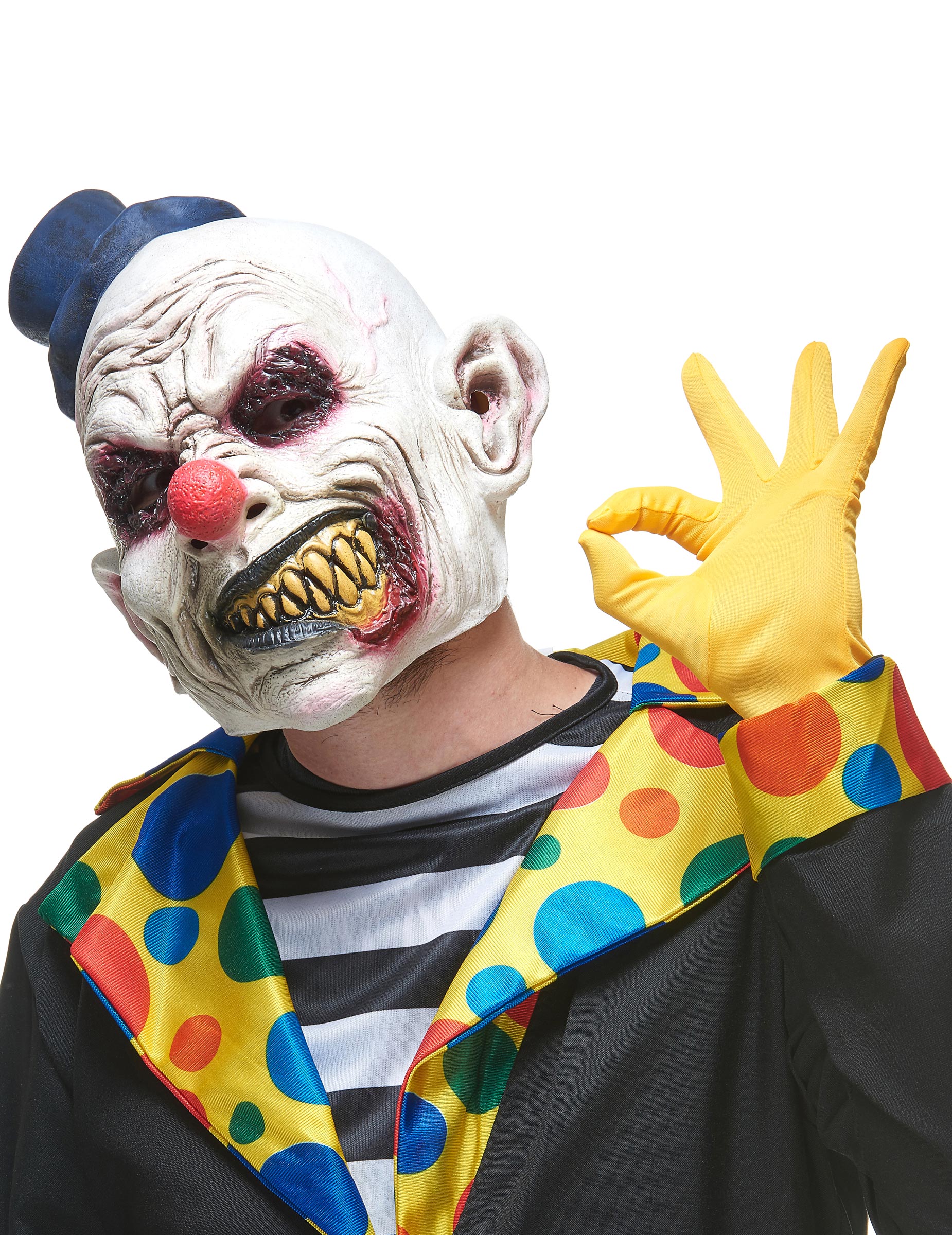Latex Maske Halloween wütender Clown für Erwachsene bunt von KARNEVAL-MEGASTORE