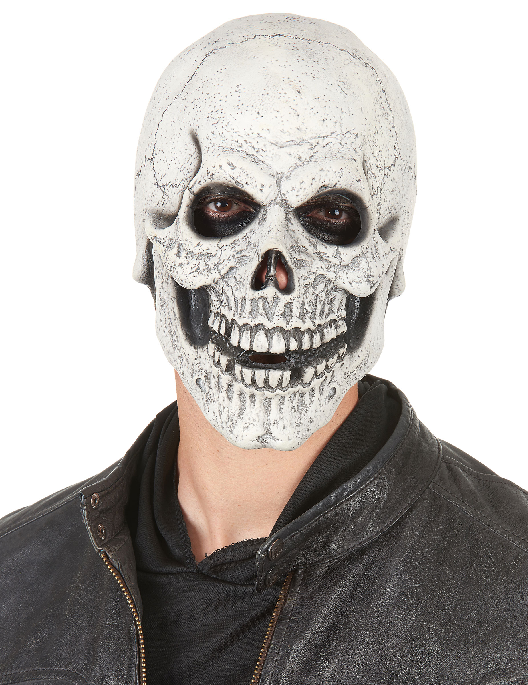 Latex Maske Totenschädel Halloween für Erwachsene weiss-schwarz von KARNEVAL-MEGASTORE