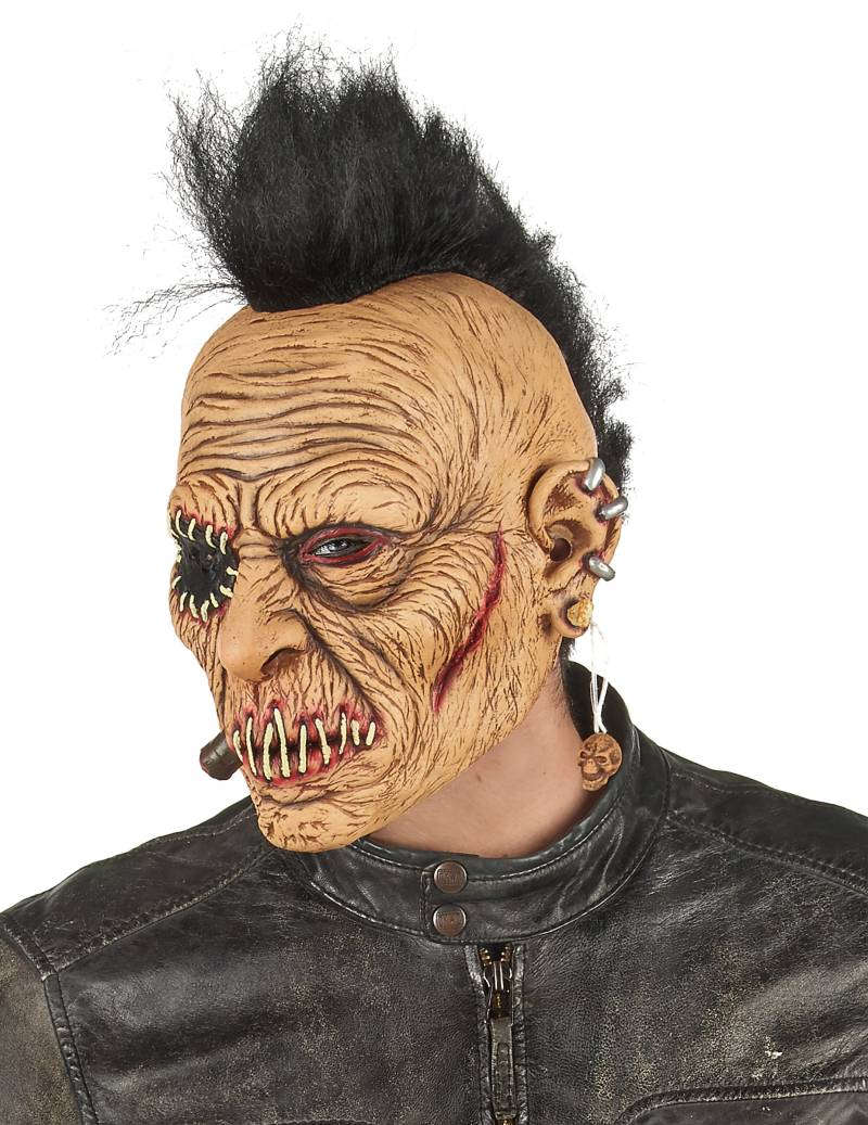Punker-Maske mit Irokese Horror-Maske für Halloween beige-schwarz von KARNEVAL-MEGASTORE