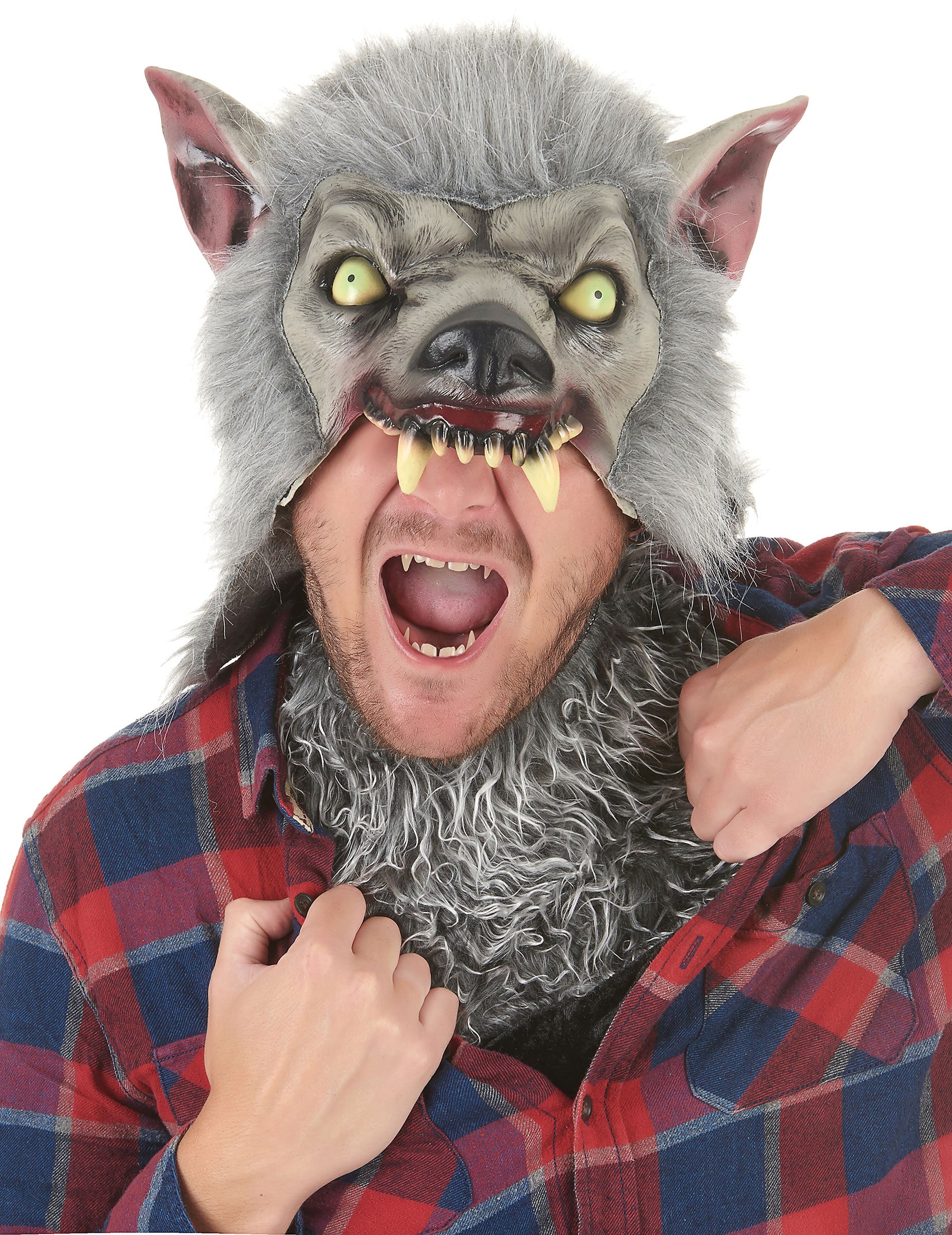 Schaurige Werwolf-Maske Halloween grau von KARNEVAL-MEGASTORE