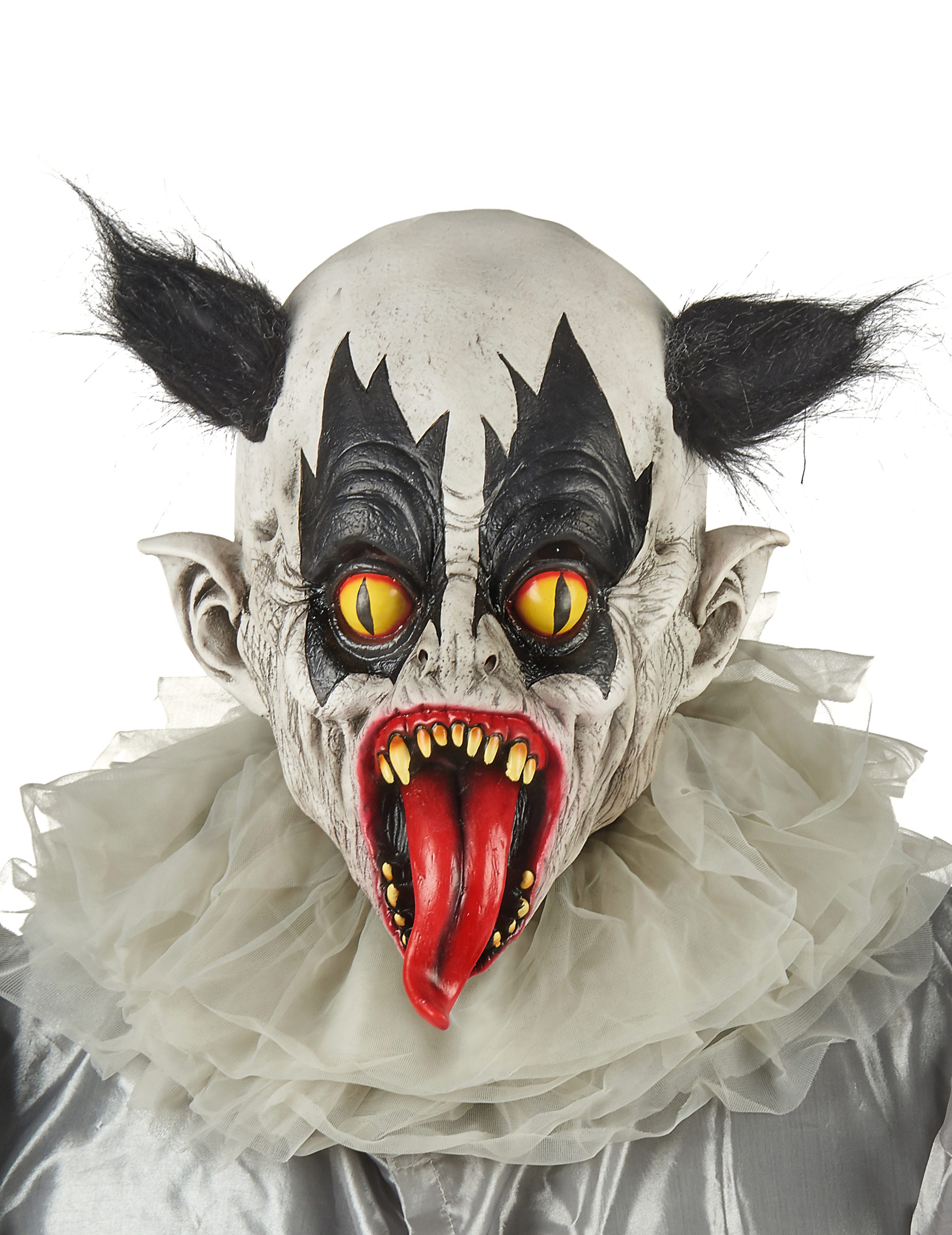 Untoter Horrorclown Halloween-Maske weiss-schwarz von KARNEVAL-MEGASTORE
