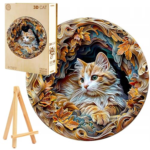 PASJO 3D-Holzpuzzle 300 Teile Weiß-rot getigerte Katze im herbstlichen Kunststil inkl. Mini-Holzstaffelei Holzbox PASJO 3D-Holzpuzzle 300 Teile Weiß-rot getigerte Katze im herbstlichen Kunststil inkl. Mini-Holzstaffelei Holzbox von PASJO