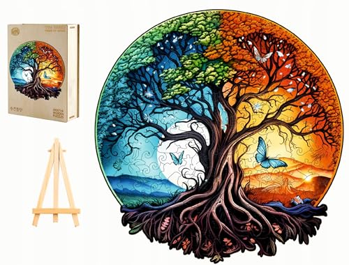 PASJO Holzpuzzle Erwachsene mit Baum des Lebens-Motiv 280 Teile 33,3x34 cm Geschenkidee für Kinder Baum des Lebens Einzigartige Tierförmige Holz-Puzzle Creative Jigsaw aus Holz von PASJO