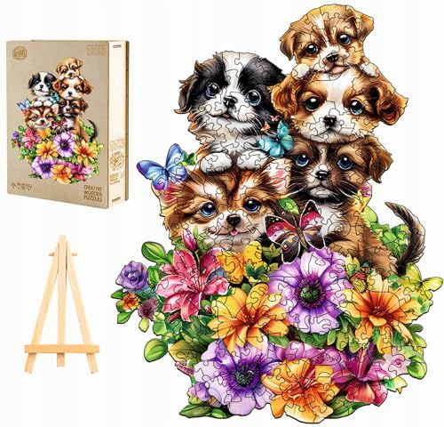 PASJO Holzpuzzle mit Hundemotiv 228 Teile 42x24,4 cm Geschenkidee für Kinder Puzzle Hund Tierförmige Holz-Puzzle Creative Jigsaw aus Holz für Erwachsene von PASJO