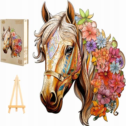 PASJO - Holzpuzzle Erwachsene mit Pferdemotiv 270 Teile 22x22 cm - Geschenkidee für Kinder - Puzzle Pferd - Einzigartige Tierförmige Holz-Puzzle - Creative Jigsaw für Erwachsene von PASJO