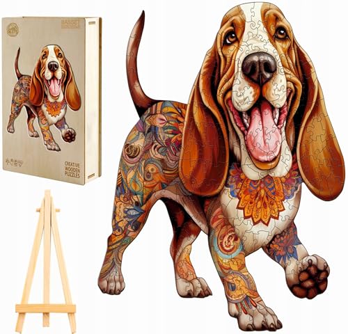 PASJO Holzpuzzle mit Hundemotiv 250 Teile 31,3x34 cm Geschenkidee für Kinder Puzzle Hund Einzigartige Tierförmige Holz-Puzzle Creative Jigsaw aus Holz für Erwachsene von PASJO