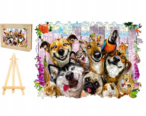 PASJO Holzpuzzle mit Hundemotiv 300 Teile 37,3x27,4 cm Geschenkidee für Kinder Puzzle Hund Einzigartige Tierförmige Holz-Puzzle Jigsaw aus Holz für Erwachsene von PASJO