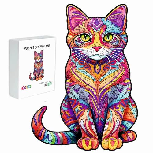 PASJO - Holzpuzzle Erwachsene mit Katzemotiv 136 Teile 28x19 cm - Geschenkidee für Kinder - Holz Puzzle Katze - Einzigartige Tierförmige Holz-Puzzle - Creative Jigsaw aus Holz für Erwachsene PASJO - Holzpuzzle Erwachsene mit Katzemotiv 136 Teile 28x19 cm - Geschenkidee für Kinder - Holz Puzzle Katze - Einzigartige Tierförmige Holz-Puzzle - Creative Jigsaw aus Holz für Erwachsene von PASJO
