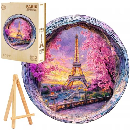 PASJO Holzpuzzle für Erwachsene 3D Puzzle Frühling in Paris 300 Einzelteile Holzbox und Mini-Staffelei Wooden Puzzle Geschenkidee für Frauen von PASJO