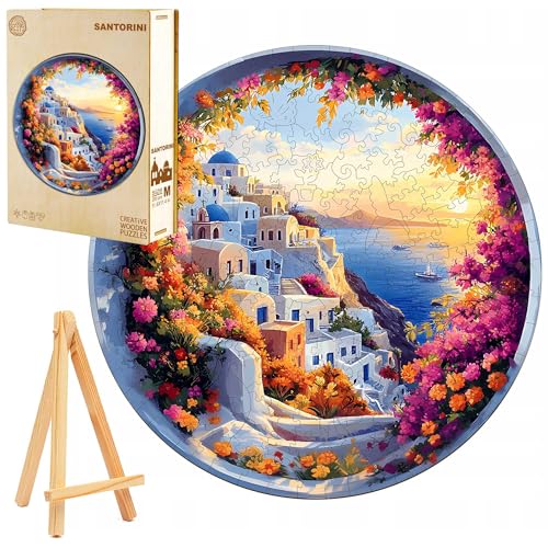 PASJO Holzpuzzle für Erwachsene 3D Puzzle Santorini-Motiv 300 Einzelteile Holzbox und Mini-Staffelei Wooden Puzzle von PASJO