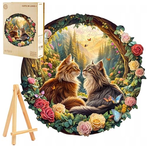 PASJO Holzpuzzle für Erwachsene 3D Verliebte Katzen 270 Einzelteile Holzbox und Mini-Staffelei Wooden Puzzle von PASJO