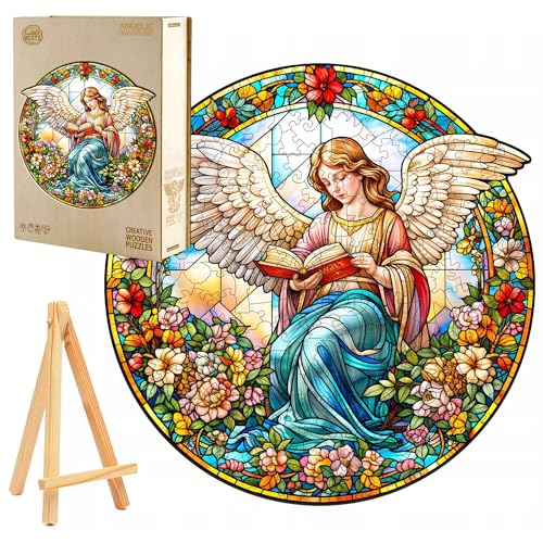 PASJO Holzpuzzle für Erwachsene Engel mit Buch 280 Einzelteile Holzschachtel Mini-Staffelei Wooden Puzzle von PASJO