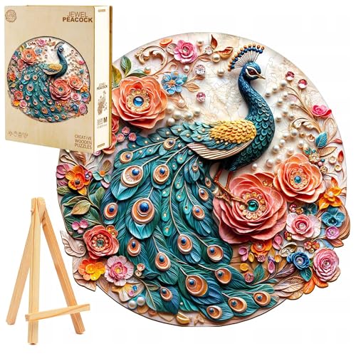PASJO Holzpuzzle für Erwachsene Pfau mit Schmuck 300 Einzelteile Holzschachtel Mini-Staffelei Wooden Puzzle von PASJO