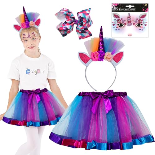 PASLFC Einhorn Kostüm Prinzessin Set 4 Stück,Einhornkostüm für kinder,Einhorn Haarreif für Mädchen,Unicorn Cosplay,Unicorn Kostüme Kinder,Tutu rock regenbogen für Geburtstag Party Karneval von PASLFC