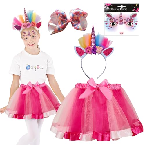 PASLFC Einhorn Kostüm Prinzessin Set 4 Stück,Einhornkostüm für kinder,Einhorn Haarreif für Mädchen,Unicorn Cosplay,Unicorn Kostüme Kinder,Tutu rock regenbogen für Geburtstag Party Karneval von PASLFC