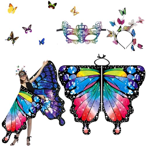 Schmetterling Kostüm Damen Doppelseitig,AB-Seite Halloween Karneval Kostüm Damen Schmetterling,3 Stück Set Schmetterling Umhang Damen,Schmetterling Flügel Umhang,Schmetterlingsflügel Erwachsene Schmetterling Kostüm Damen Doppelseitig,AB-Seite Halloween Karneval Kostüm Damen Schmetterling,3 Stück Set Schmetterling Umhang Damen,Schmetterling Flügel Umhang,Schmetterlingsflügel Erwachsene von PASLFC