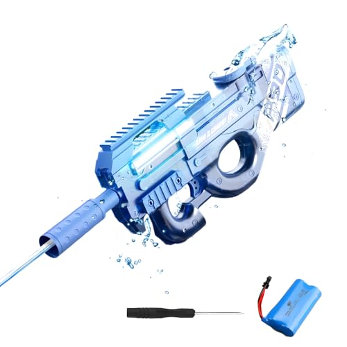 Wasserpistole Elektrisch mit USB Wiederaufladbar Batterie, Automatische Wasserpistole Elektrisch,Water Gun Elektrisch,Hoher Kapazität Wasserpistole,Reichweite beträgt etwa 8-10m(P90-Blau) von PASLFC