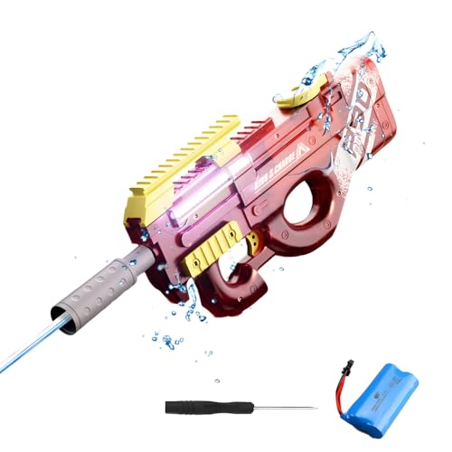 Wasserpistole Elektrisch mit USB Wiederaufladbar Batterie, Automatische Wasserpistole Elektrisch,Water Gun Elektrisch,Hoher Kapazität Wasserpistole,Reichweite beträgt etwa 8-10m(P90-Rot) von PASLFC