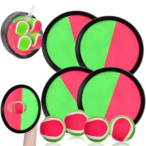 PATEMZON Klettballspiel, 4 Paddel und 4 Bälle, Klettballspiel Catch Ball Set, Kinder Spaß im Freien Spiel Fangball-Spiel PATEMZON Klettballspiel, 4 Paddel und 4 Bälle, Klettballspiel Catch Ball Set, Kinder Spaß im Freien Spiel Fangball-Spiel von PATEMZON