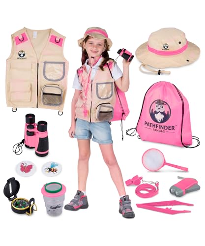 Forscherset für Kinder ab 6 & Safari Kostüm Kinder, Hut, Fernglas, Becherlupe & Mehr - Forscher Kostüm & Insekten Spielzeug - Tolles Outdoor Spielzeug Geschenk für Jungen Mädchen (Rosa) Forscherset für Kinder ab 6 & Safari Kostüm Kinder, Hut, Fernglas, Becherlupe & Mehr - Forscher Kostüm & Insekten Spielzeug - Tolles Outdoor Spielzeug Geschenk für Jungen Mädchen (Rosa) von PATHFINDER PANDAS