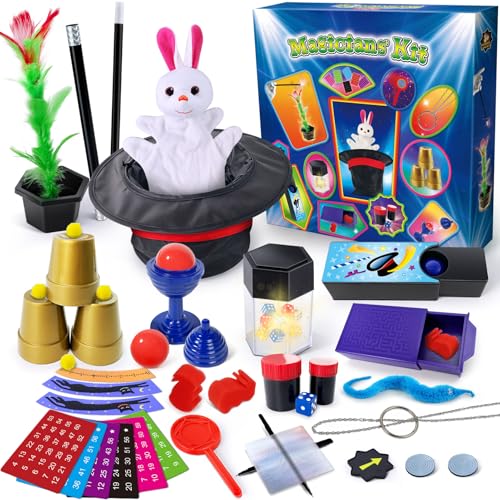 PATIFEED Zauberkasten, 75 Zaubertricks für Kinder im Alter von 6-8 Jahren, Zauberset mit Zylinderhut, Anleitung für Kinder, Geburtstag Geschenk für Magier Junge Mädchen von PATIFEED