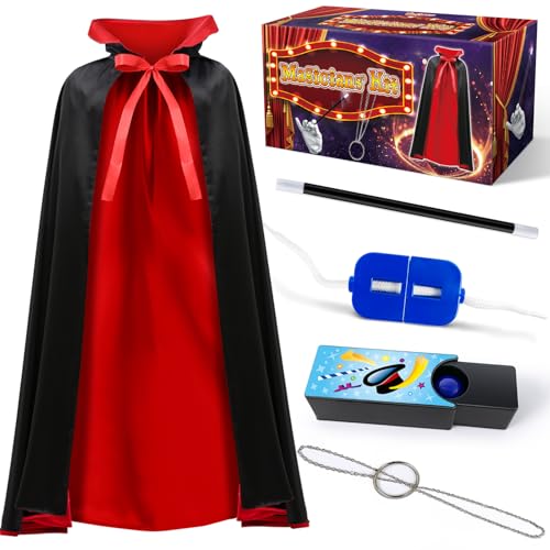 PATIFEED Zauberkasten, Zauberer Kostüm Set mit Umhang, Halloween Verkleidung und vorgetäuschte Zaubertricks für Kinder im Alter von 6 7 8 9 10 11 12 PATIFEED Zauberkasten, Zauberer Kostüm Set mit Umhang, Halloween Verkleidung und vorgetäuschte Zaubertricks für Kinder im Alter von 6 7 8 9 10 11 12 von PATIFEED