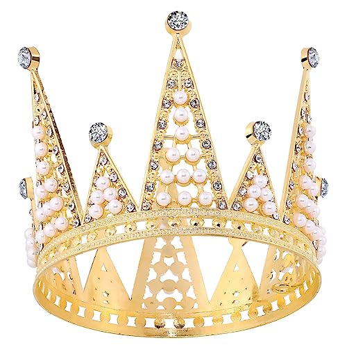 PATKAW Dekorativer Brautkronen-Kuchenaufsatz: Schmuck Strasssteine Perlen Hochzeitskrone Ornament Kuchen- Krone Kuchenaufsatz Perlen-Strass-Aufsatz Kleine -Kronen (Gold) von PATKAW