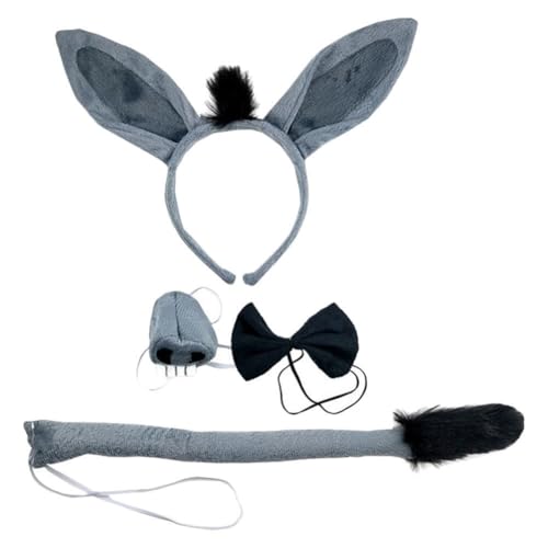 PATKAW Esel-Kostüm-Set Eselsohren Stirnband Eselschwanz Nase Fliege Rock Cosplay-Zubehör Für Tiere Party-Dekoration von PATKAW