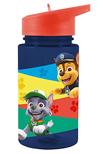 P:os 28230049 PAW Patrol - Trinkflasche für Kinder mit Paw Patrol Motiv und integriertem Strohhalm zum Hochklappen, ca. 450 ml, aus Kunststoff, bpa- und phthalatfrei von p:os