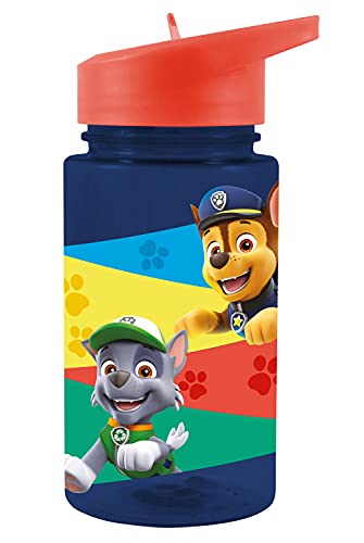 p:os 28230049 PAW Patrol - Trinkflasche für Kinder mit Paw Patrol Motiv und integriertem Strohhalm zum Hochklappen, ca. 450 ml, aus Kunststoff, bpa- und phthalatfrei von PAW PATROL