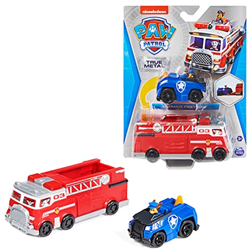 PAW PATROL True Metal Team Fahrzeuge 2er Set mit Feuerwehrwagen und Chase im Polizeiauto, Maßstab 1:55, Spielzeug für Kinder ab 3 Jahren von PAW PATROL